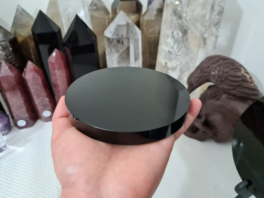 Black Obsidian Crystal Scrying Mirror - 12cm