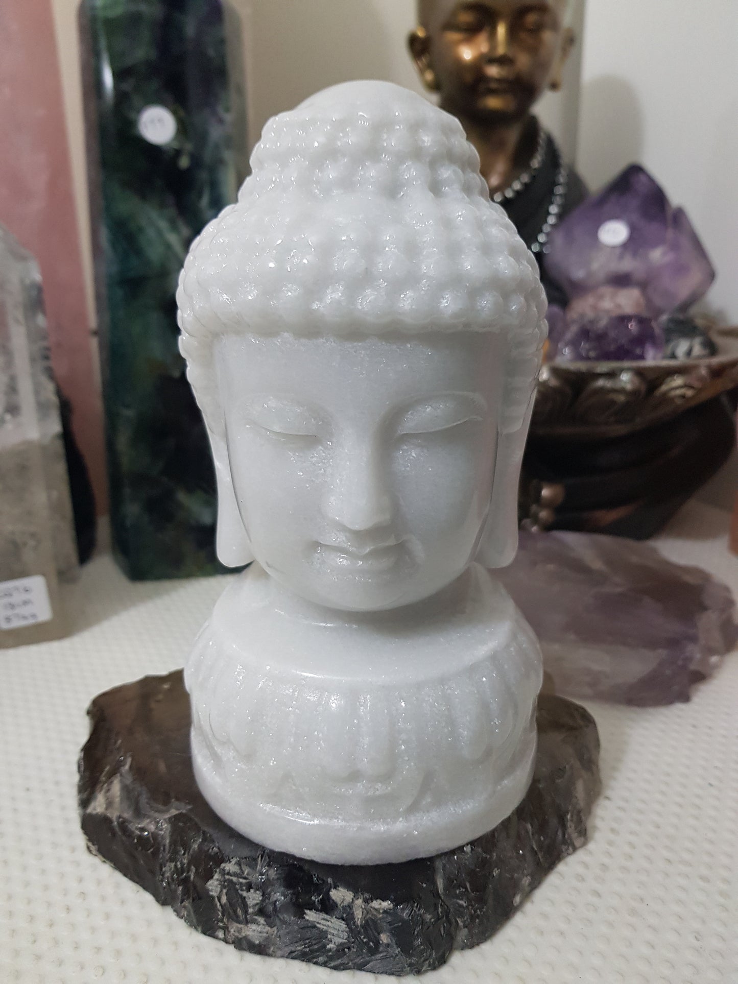 White Jade Crystal Buddha Head Carving – WJBH1