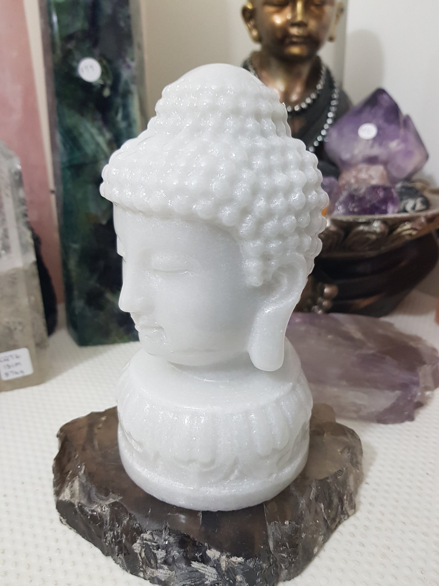 White Jade Crystal Buddha Head Carving – WJBH1