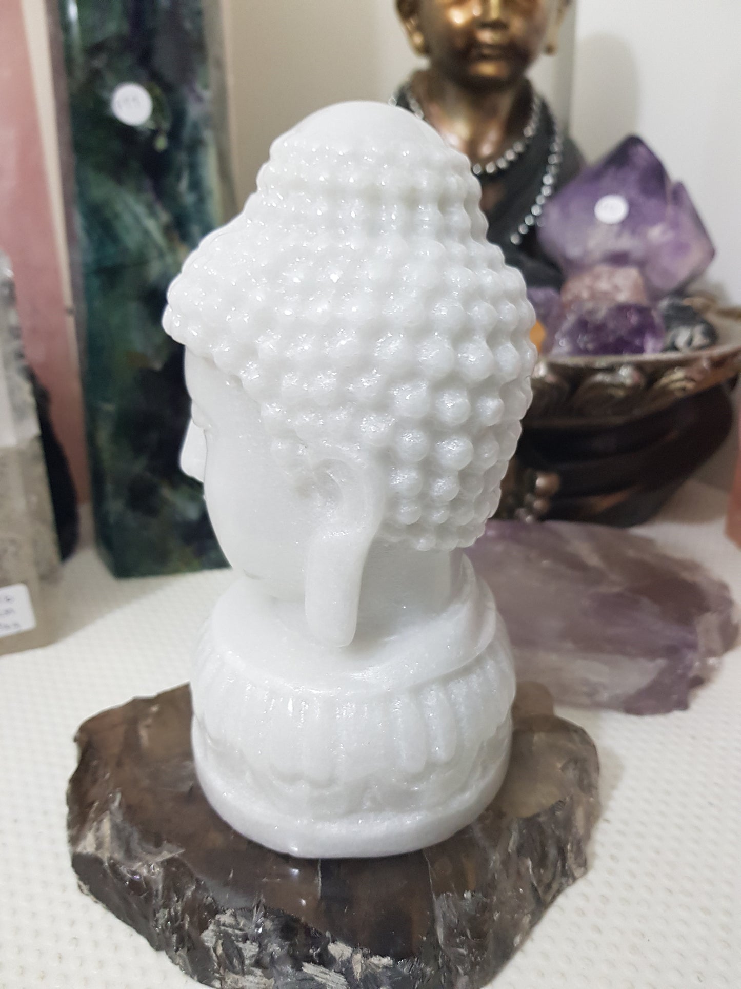 White Jade Crystal Buddha Head Carving – WJBH1