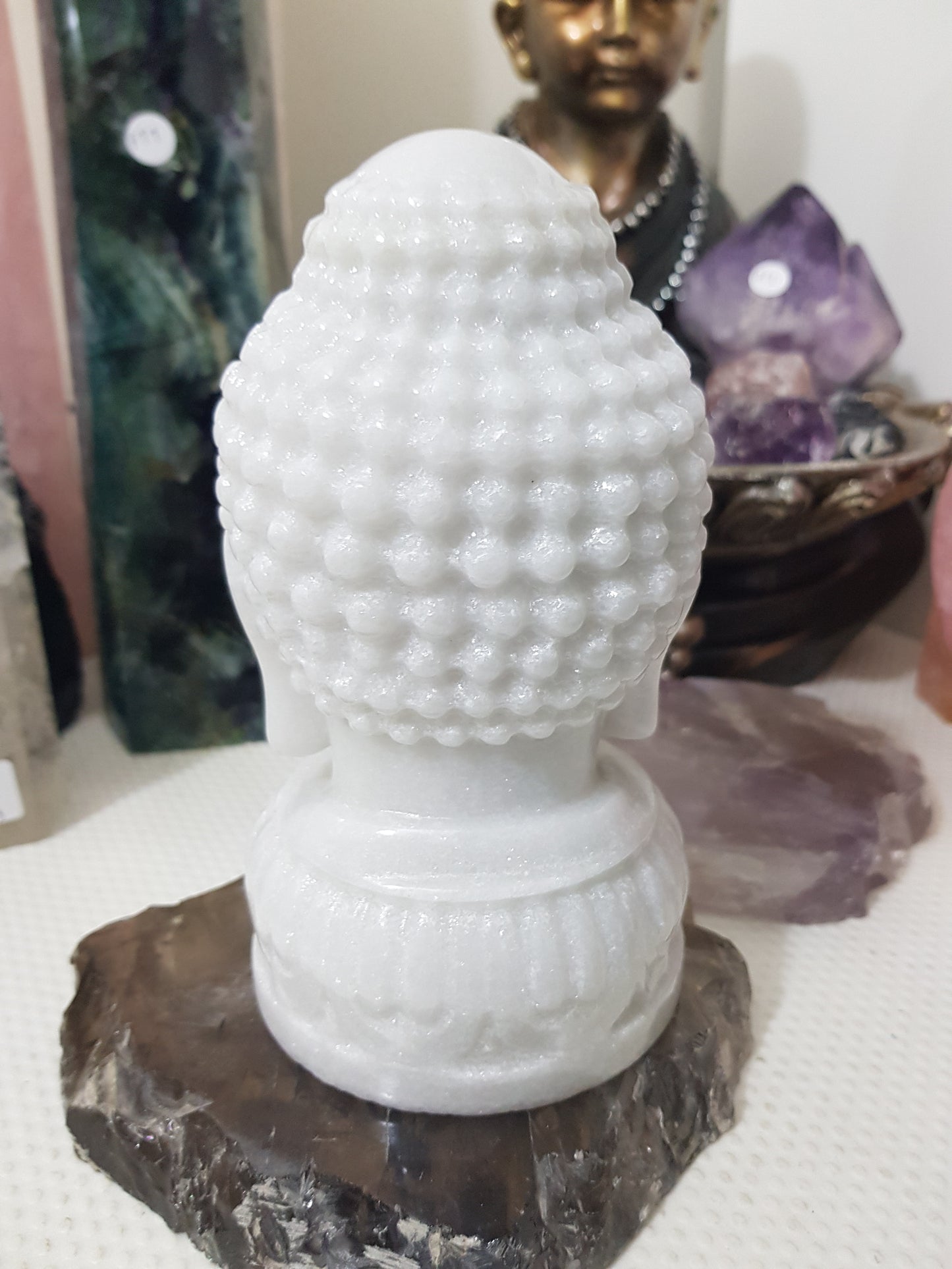 White Jade Crystal Buddha Head Carving – WJBH1