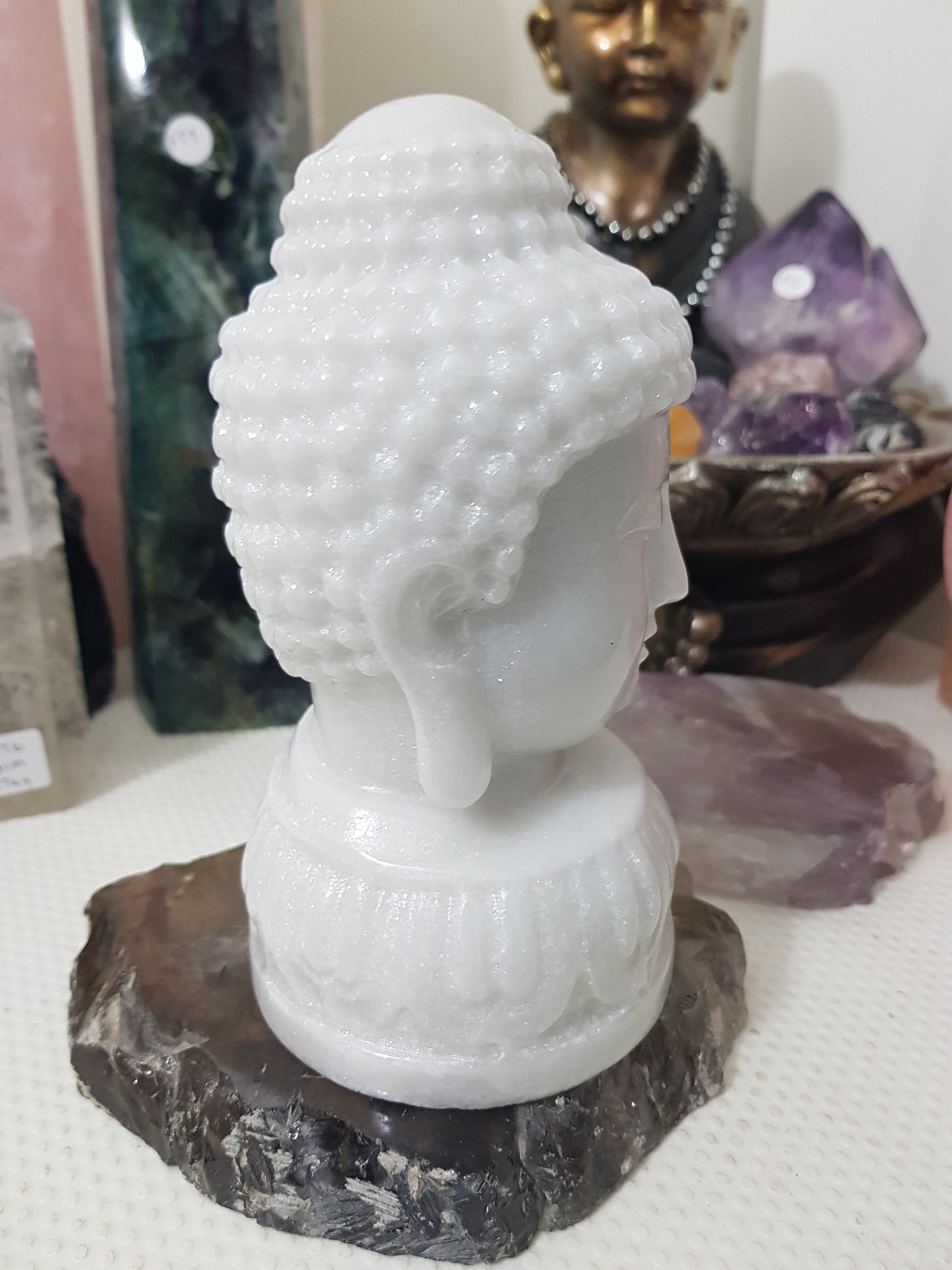 White Jade Crystal Buddha Head Carving – WJBH1