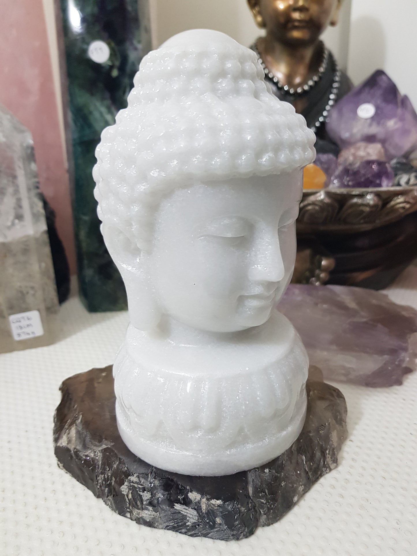 White Jade Crystal Buddha Head Carving – WJBH1