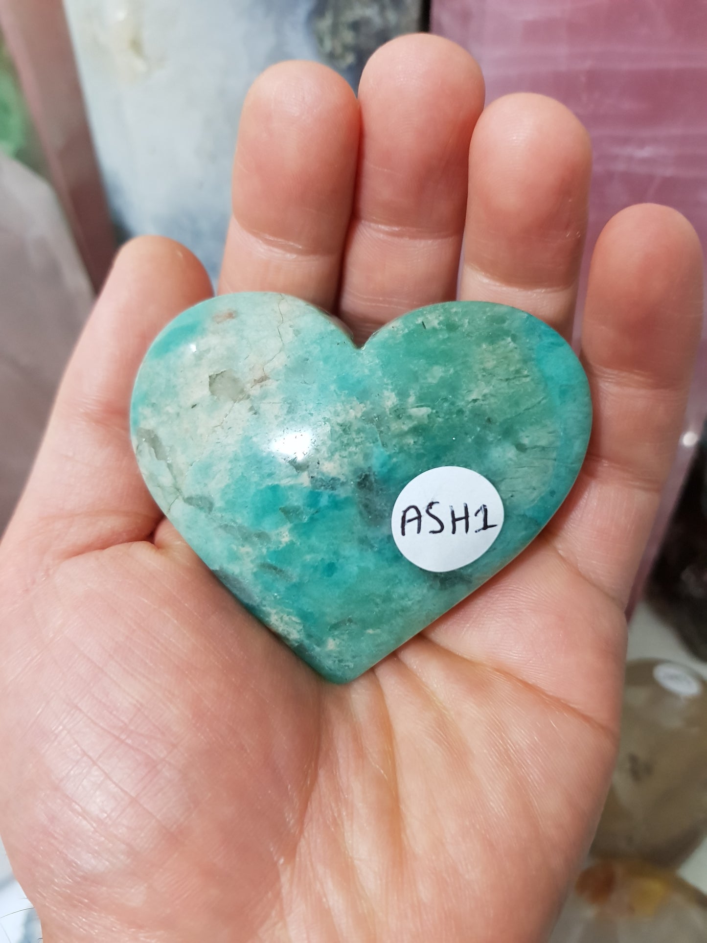 Amazonite with Smoky Quartz Crystal Heart - ASH1