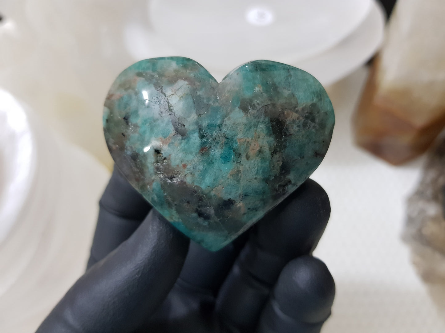 Amazonite with Smoky Quartz Crystal Heart - ASQ1