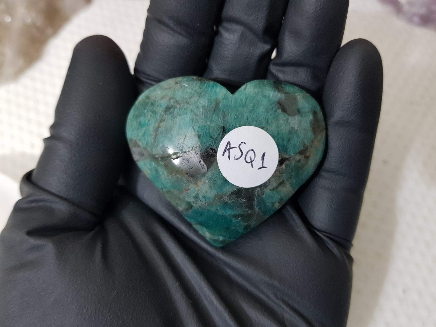 Amazonite with Smoky Quartz Crystal Heart - ASQ1