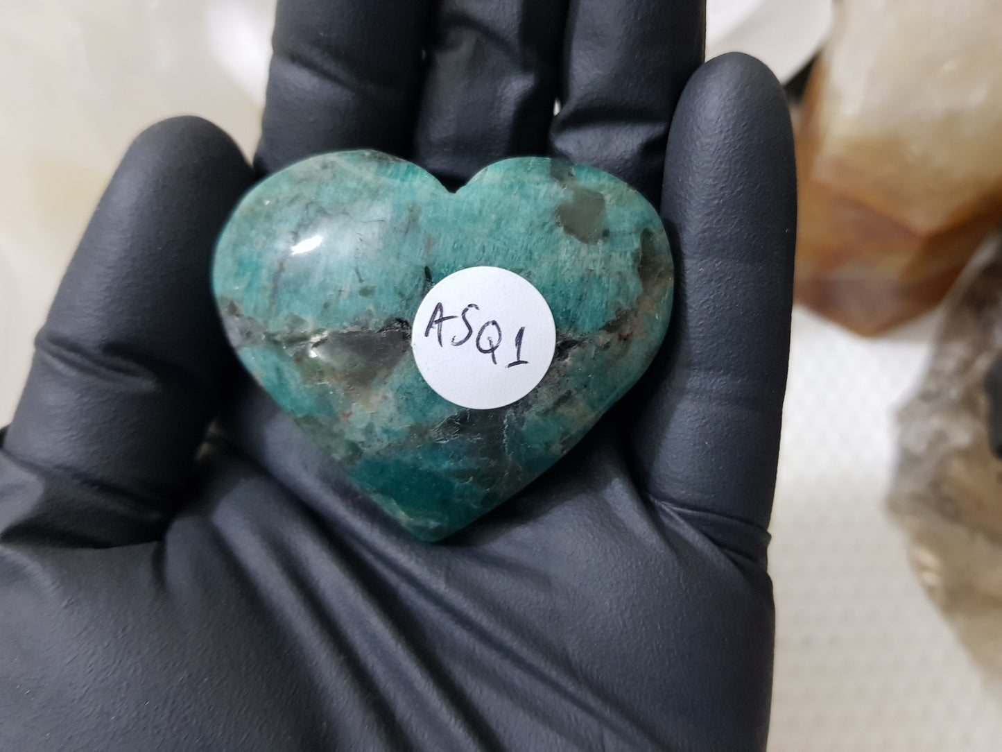 Amazonite with Smoky Quartz Crystal Heart - ASQ1