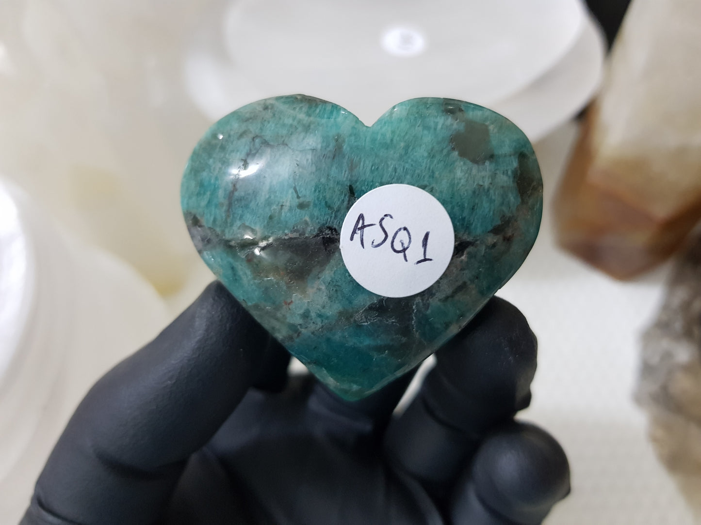 Amazonite with Smoky Quartz Crystal Heart - ASQ1