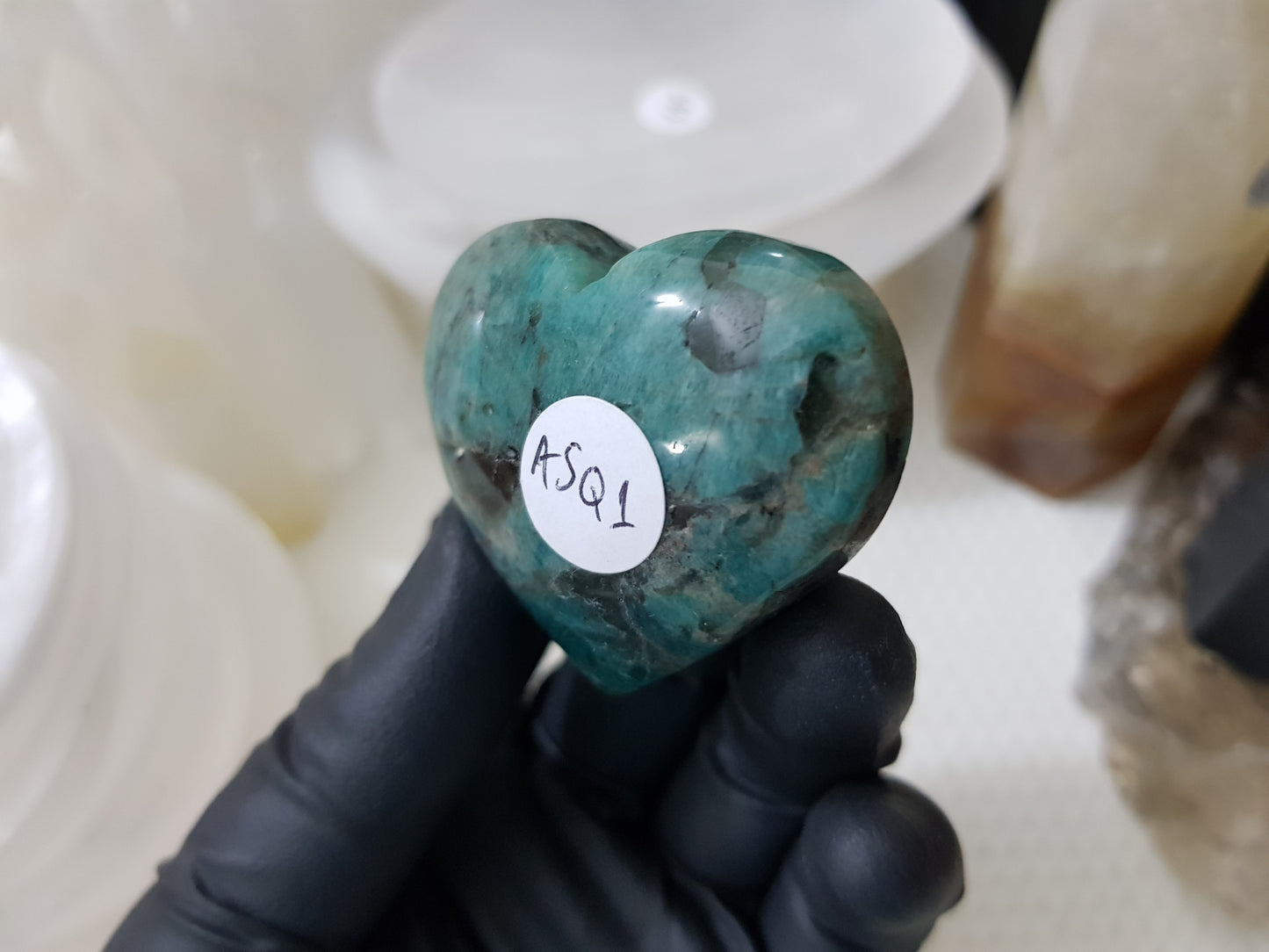 Amazonite with Smoky Quartz Crystal Heart - ASQ1