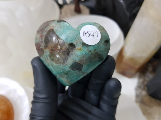 Amazonite with Smoky Quartz Crystal Heart - ASQ7