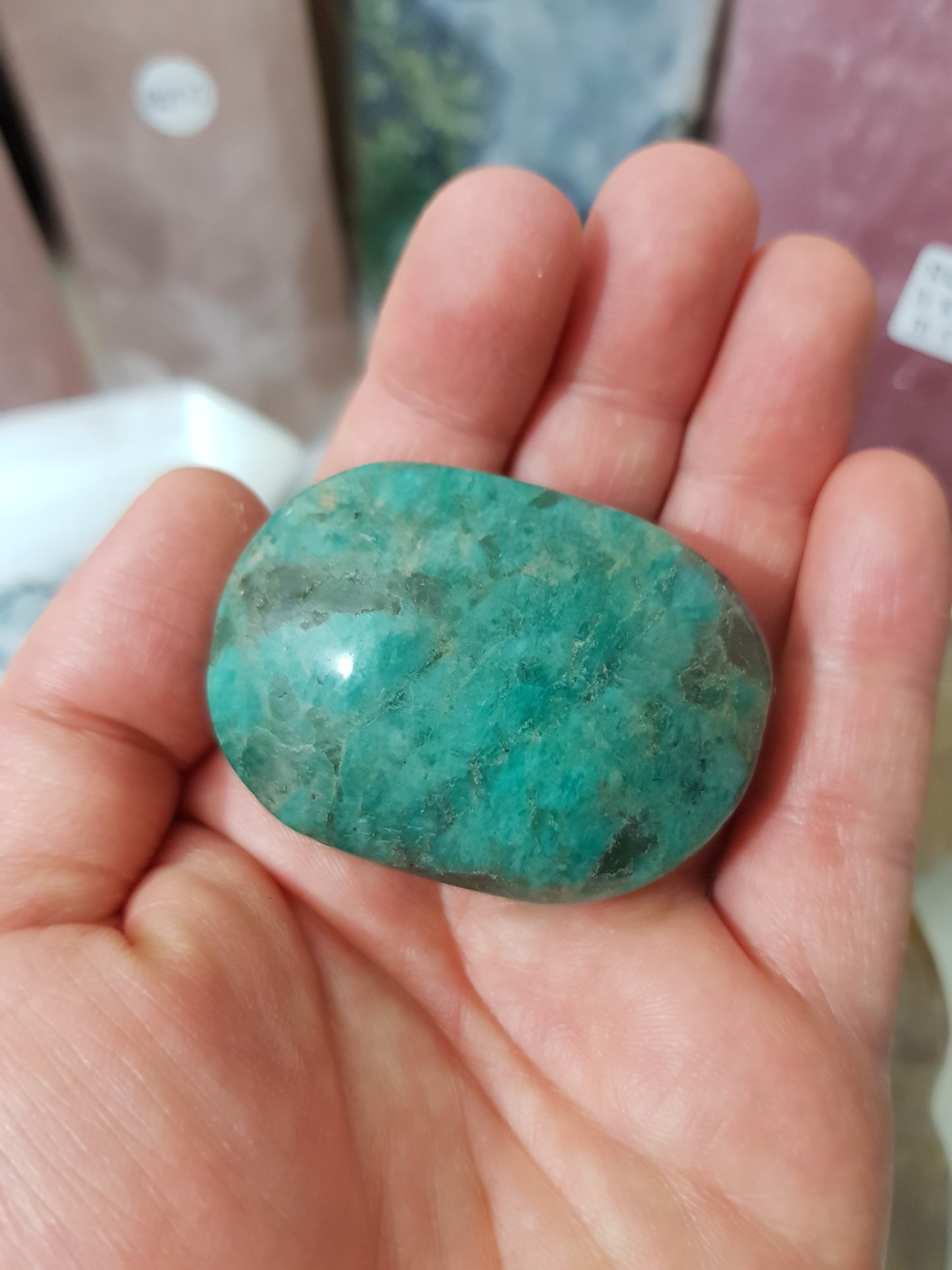 Amazonite with Smoky Quartz Crystal Palmstone - ASP2