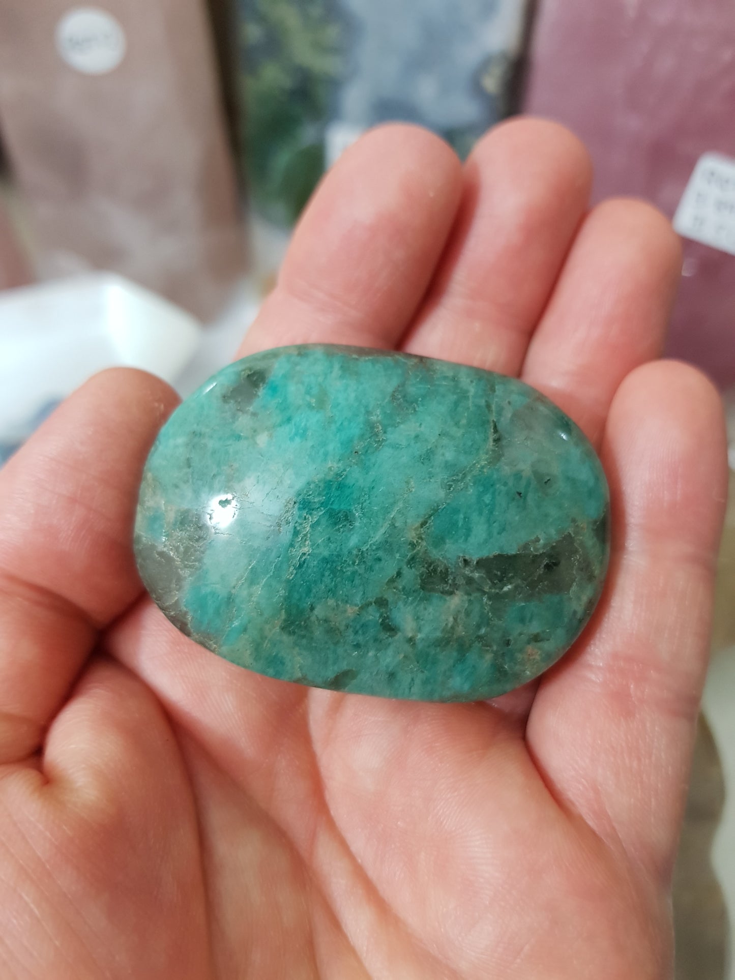 Amazonite with Smoky Quartz Crystal Palmstone - ASP2