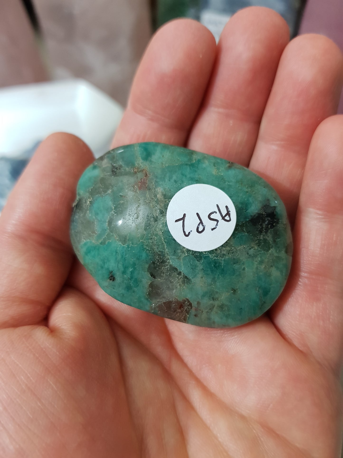 Amazonite with Smoky Quartz Crystal Palmstone - ASP2