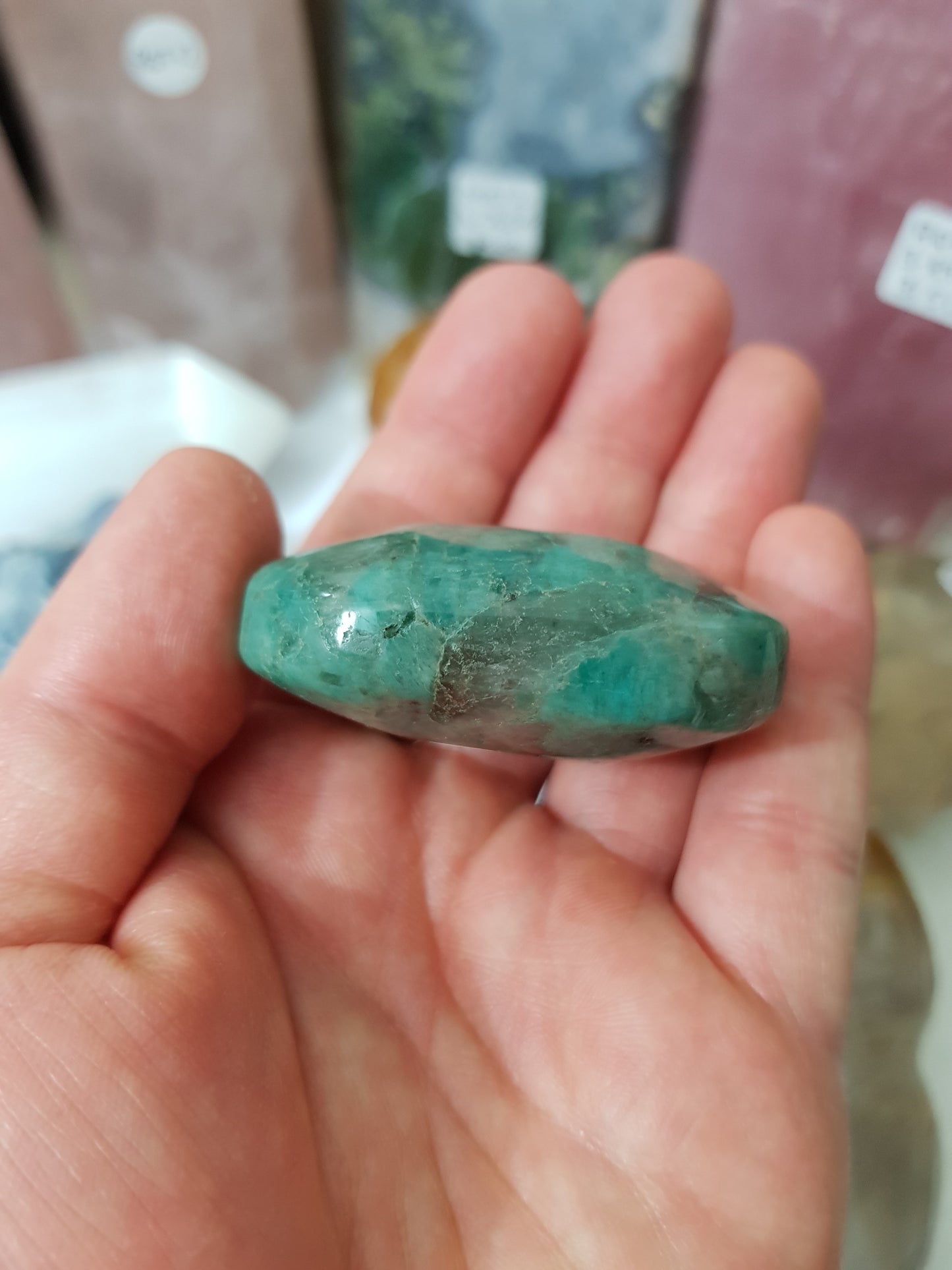 Amazonite with Smoky Quartz Crystal Palmstone - ASP2