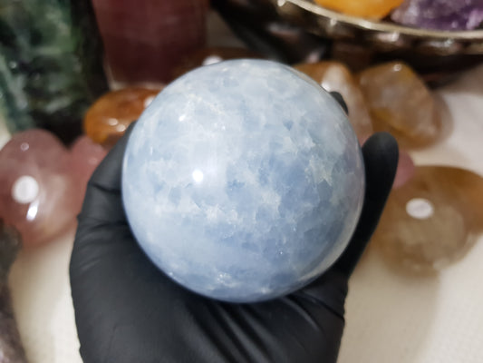 Blue Calcite Crystal Sphere - BCSP2