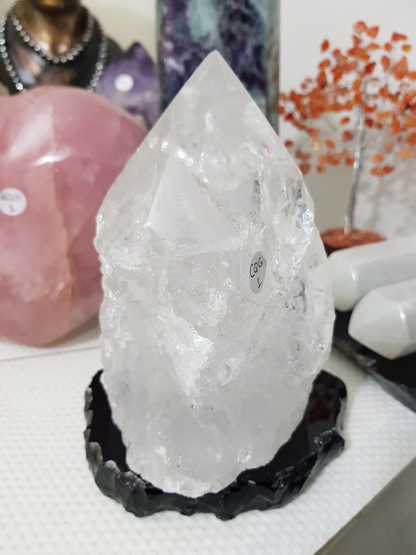 Large Semi Polished/Semi Rough Clear Quartz Crystal Point – CQG1