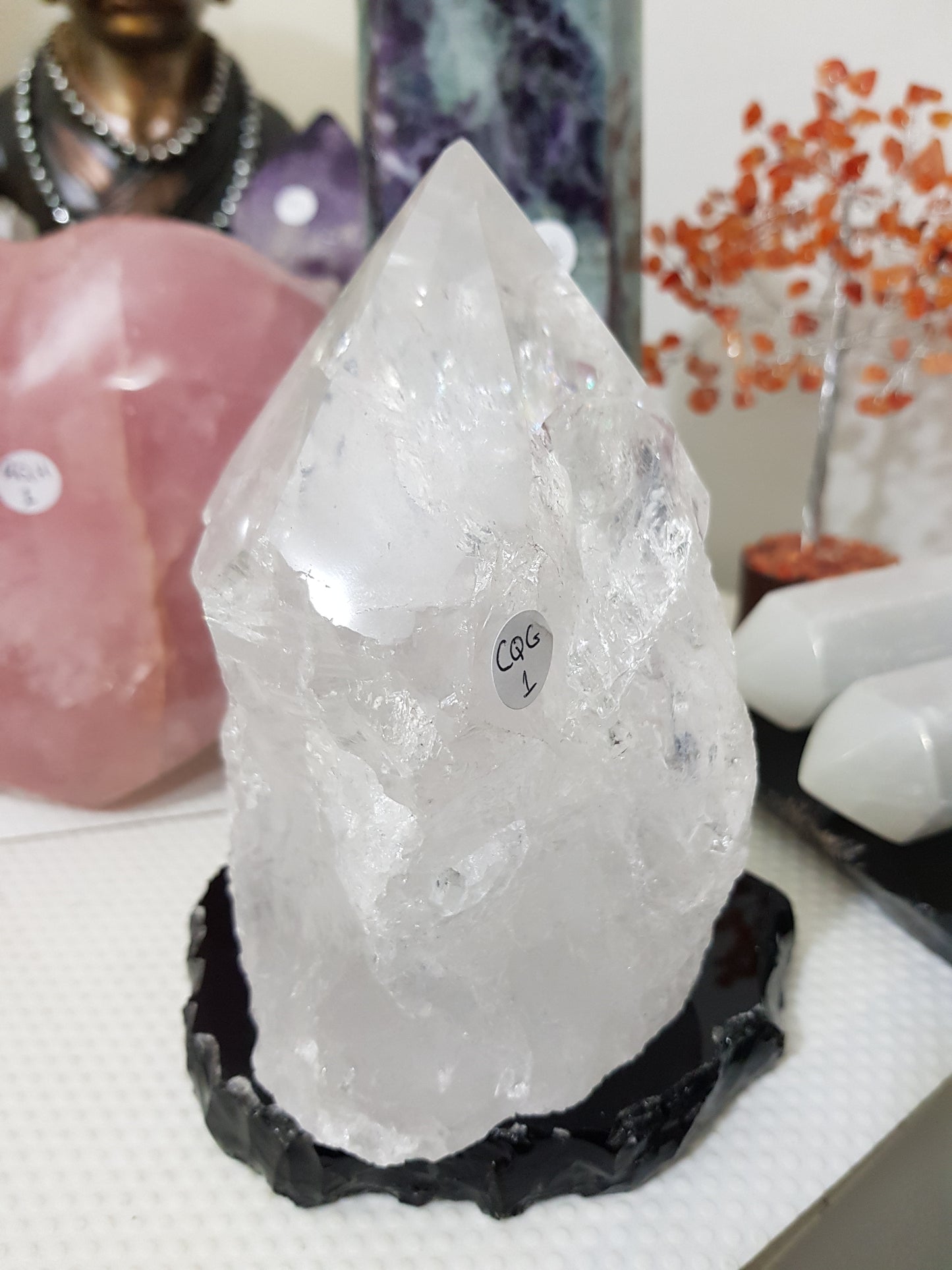 Large Semi Polished/Semi Rough Clear Quartz Crystal Point – CQG1