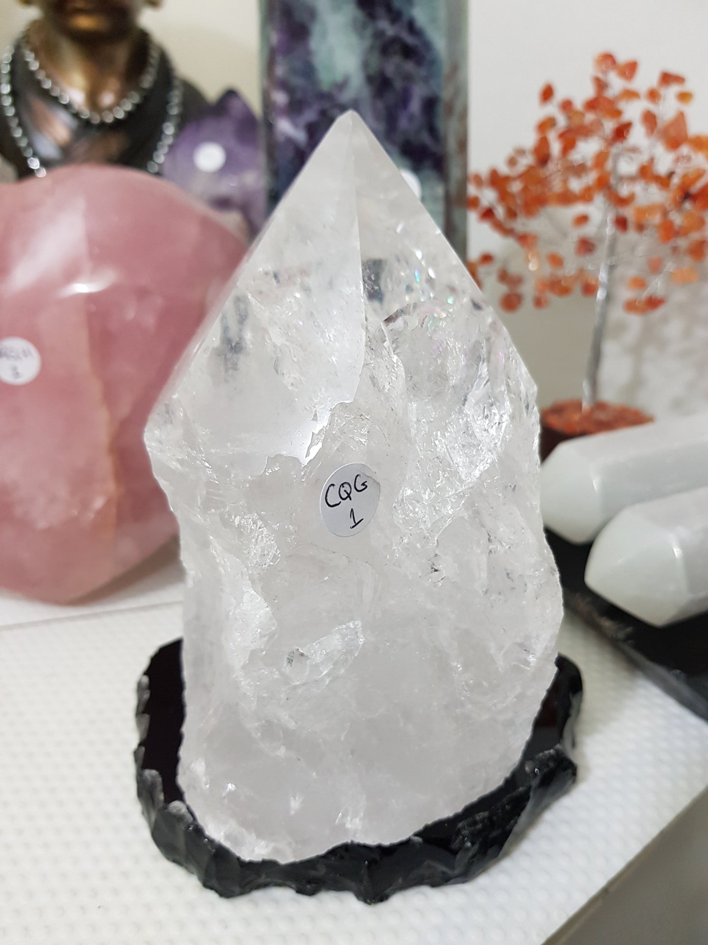 Large Semi Polished/Semi Rough Clear Quartz Crystal Point – CQG1