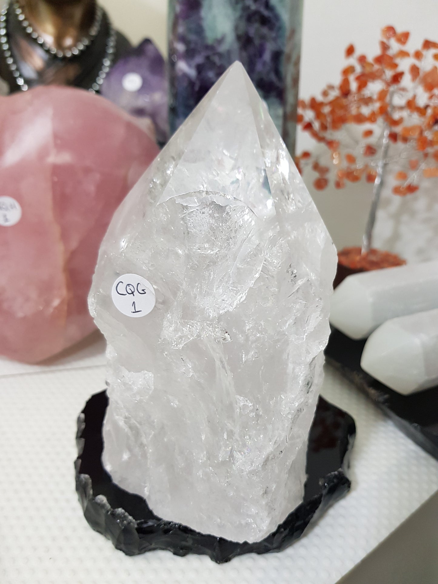 Large Semi Polished/Semi Rough Clear Quartz Crystal Point – CQG1