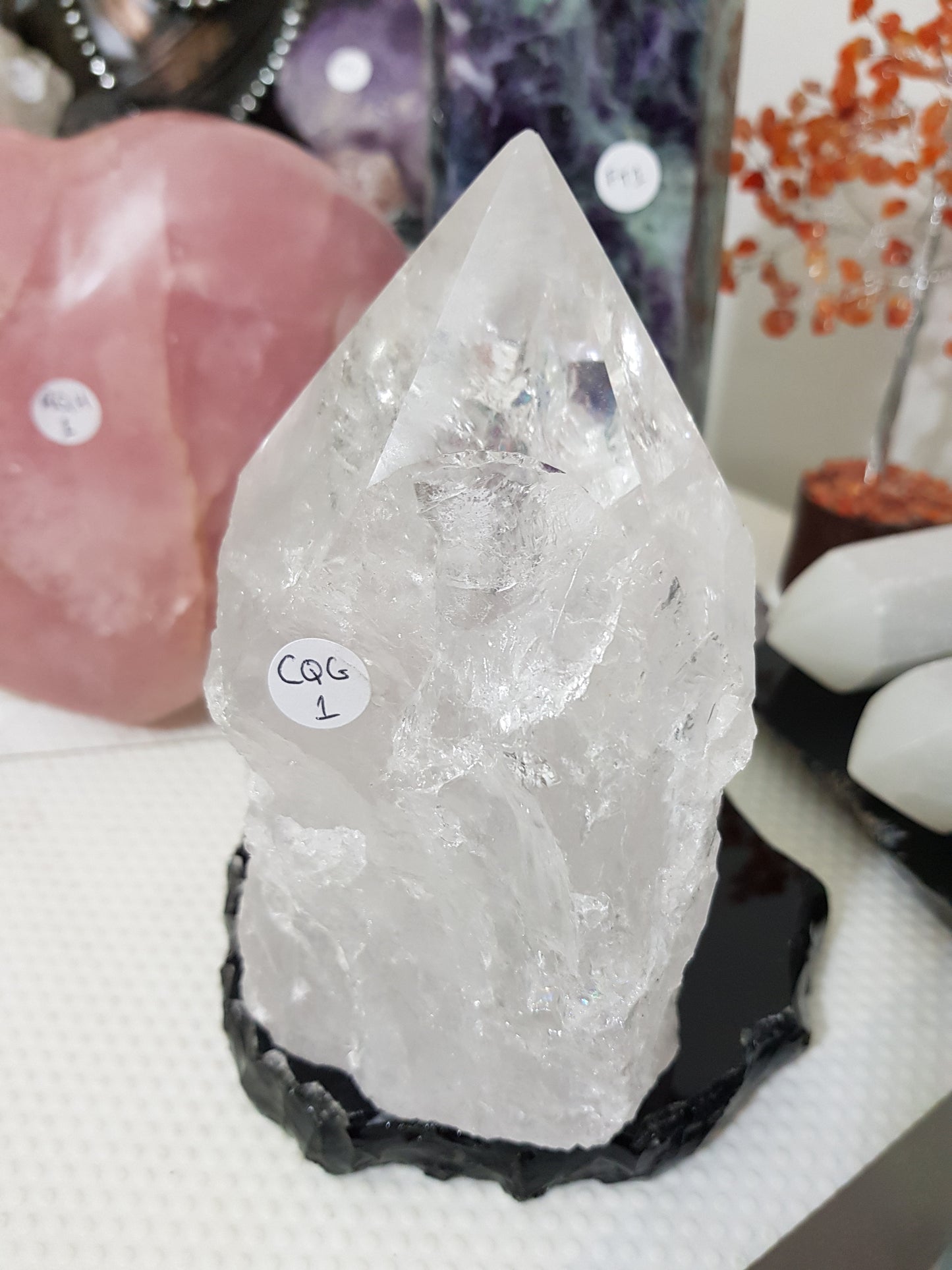 Large Semi Polished/Semi Rough Clear Quartz Crystal Point – CQG1