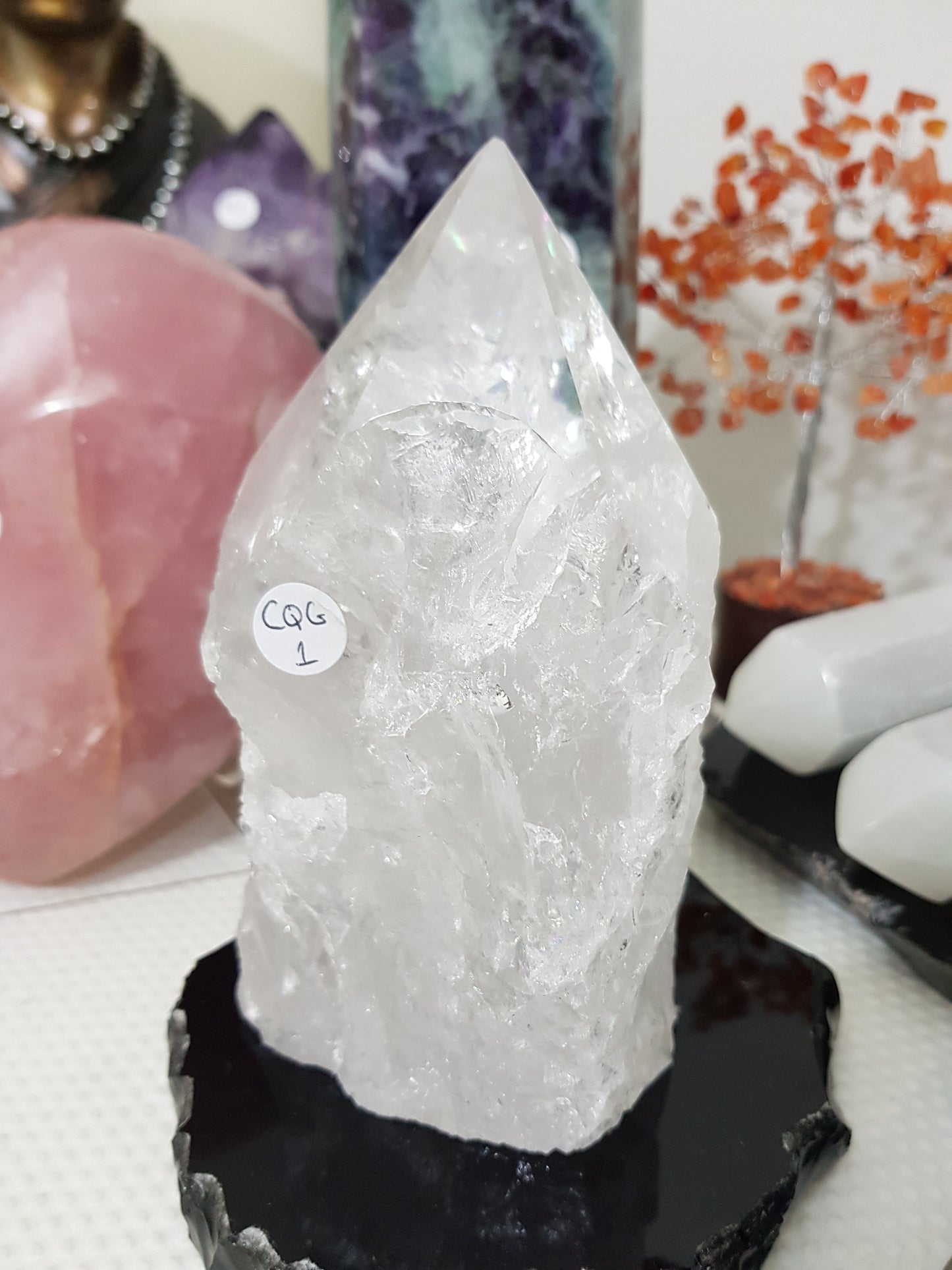 Large Semi Polished/Semi Rough Clear Quartz Crystal Point – CQG1