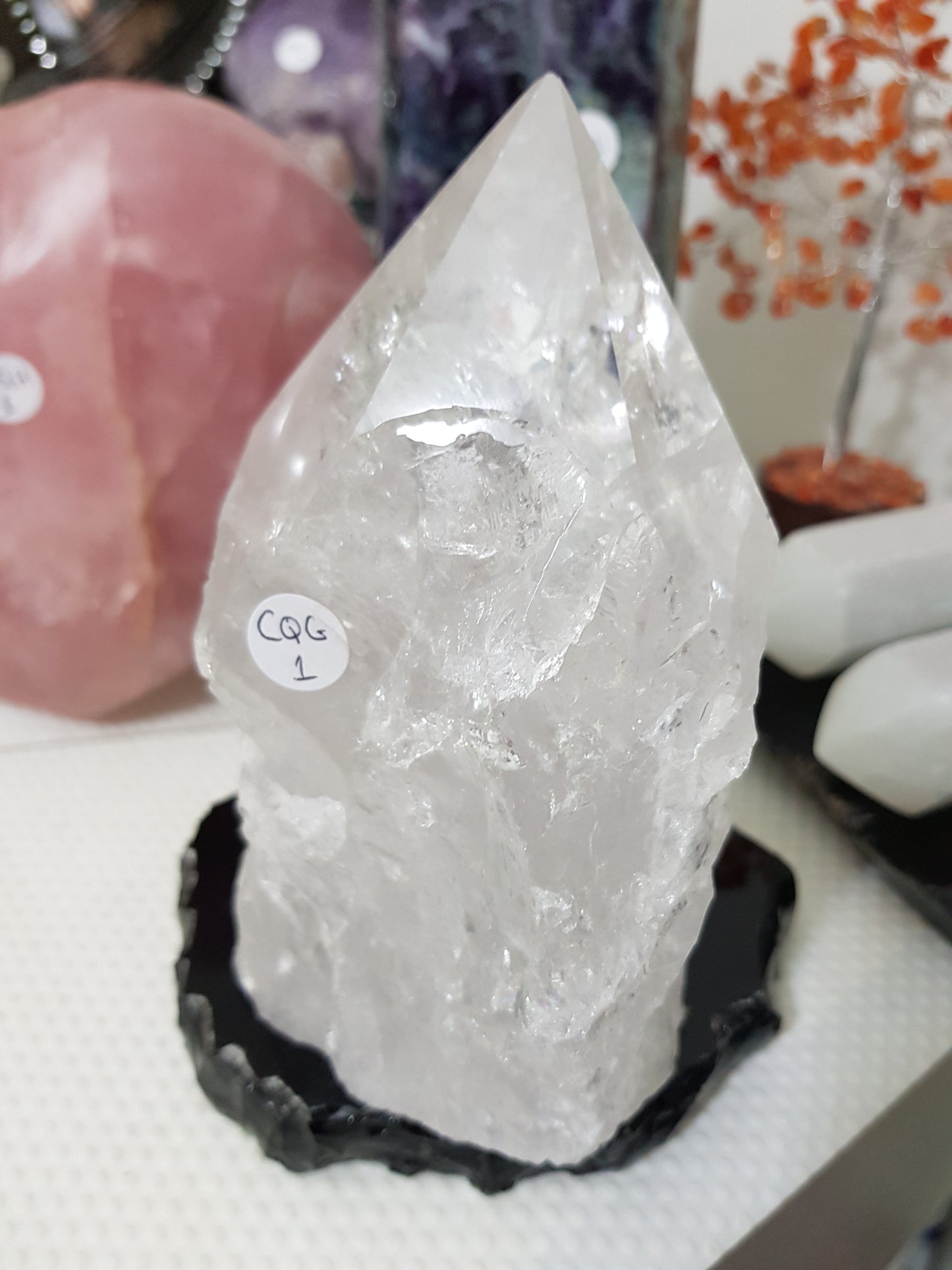 Large Semi Polished/Semi Rough Clear Quartz Crystal Point – CQG1