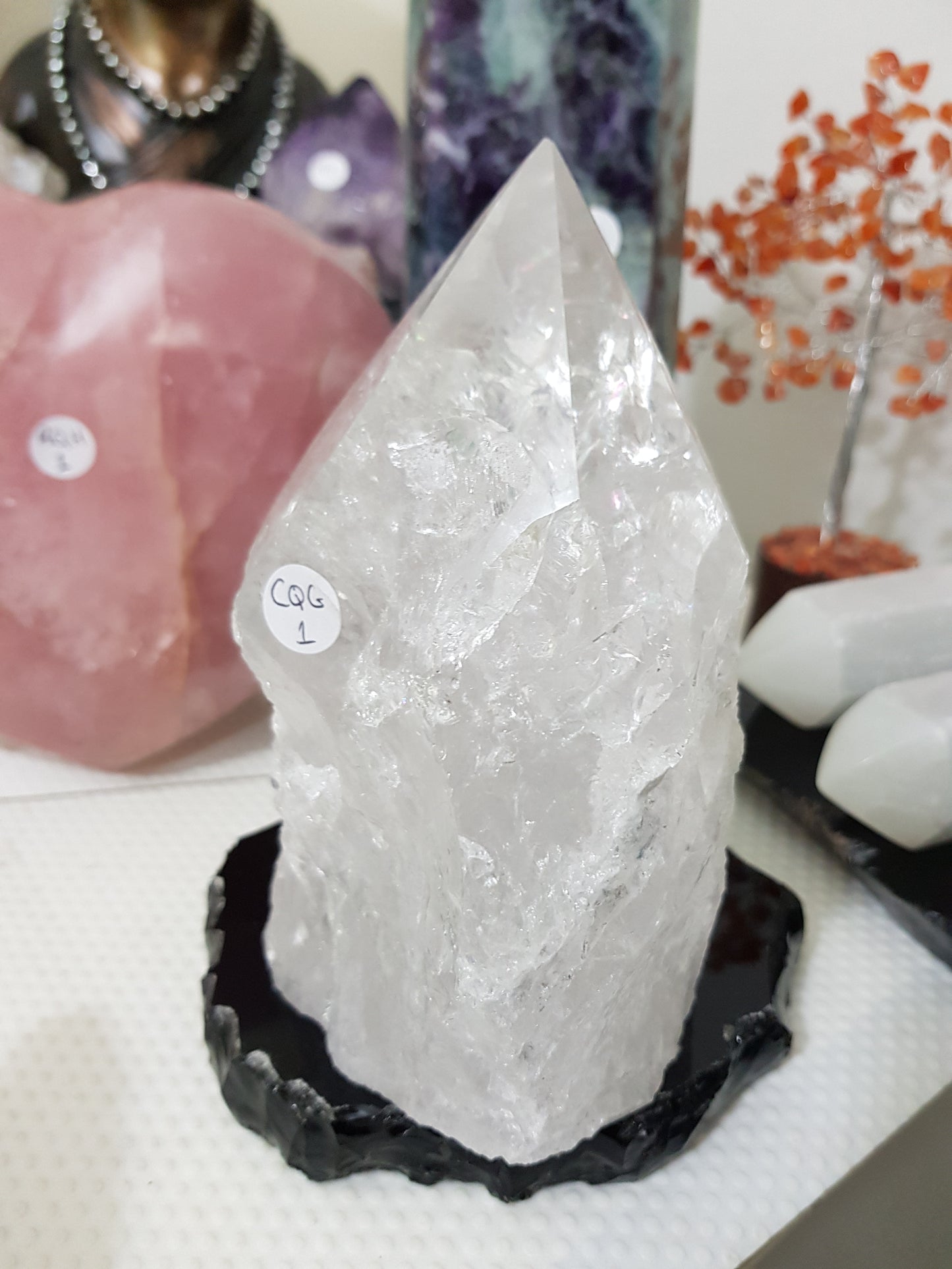 Large Semi Polished/Semi Rough Clear Quartz Crystal Point – CQG1