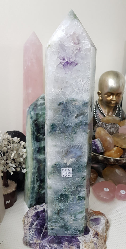 Moss Agate Druzy Crystal Tower - MAT1