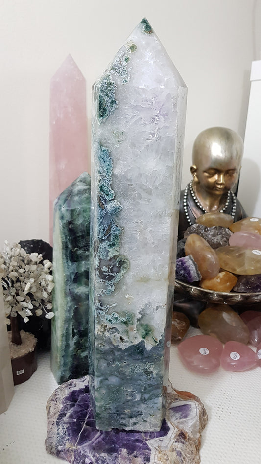 Moss Agate Druzy Crystal Tower - MAT1