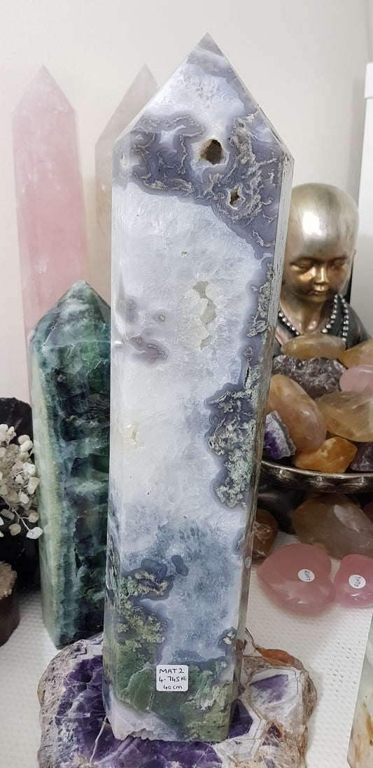 Moss Agate Druzy Crystal Tower - MAT2