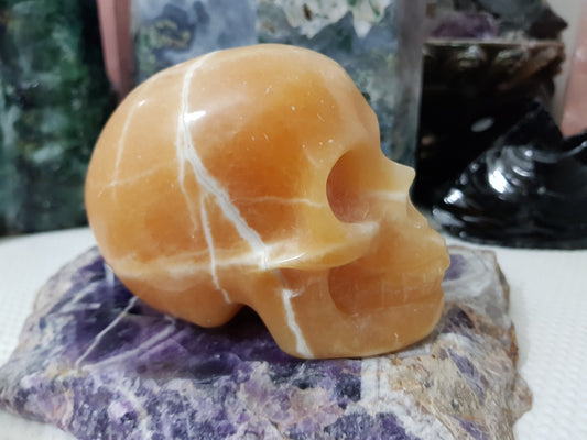 Orange Calcite Crystal Skull Carving – OCSK3