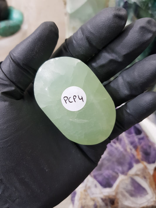 Pistachio Calcite Crystal Palmstone – PCP4