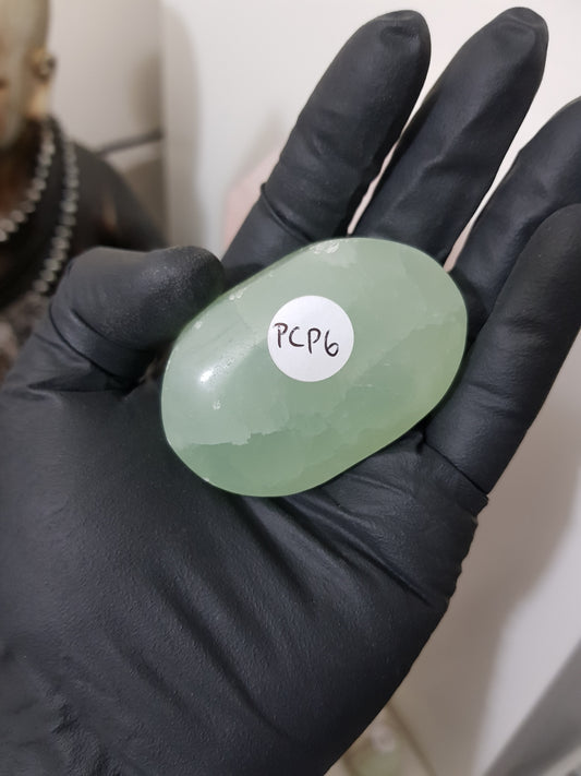 Pistachio Calcite Crystal Palmstone – PCP6