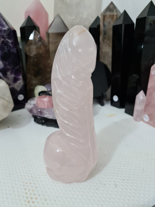 Rose Quartz Crystal Phallus Carving - RQPEN3