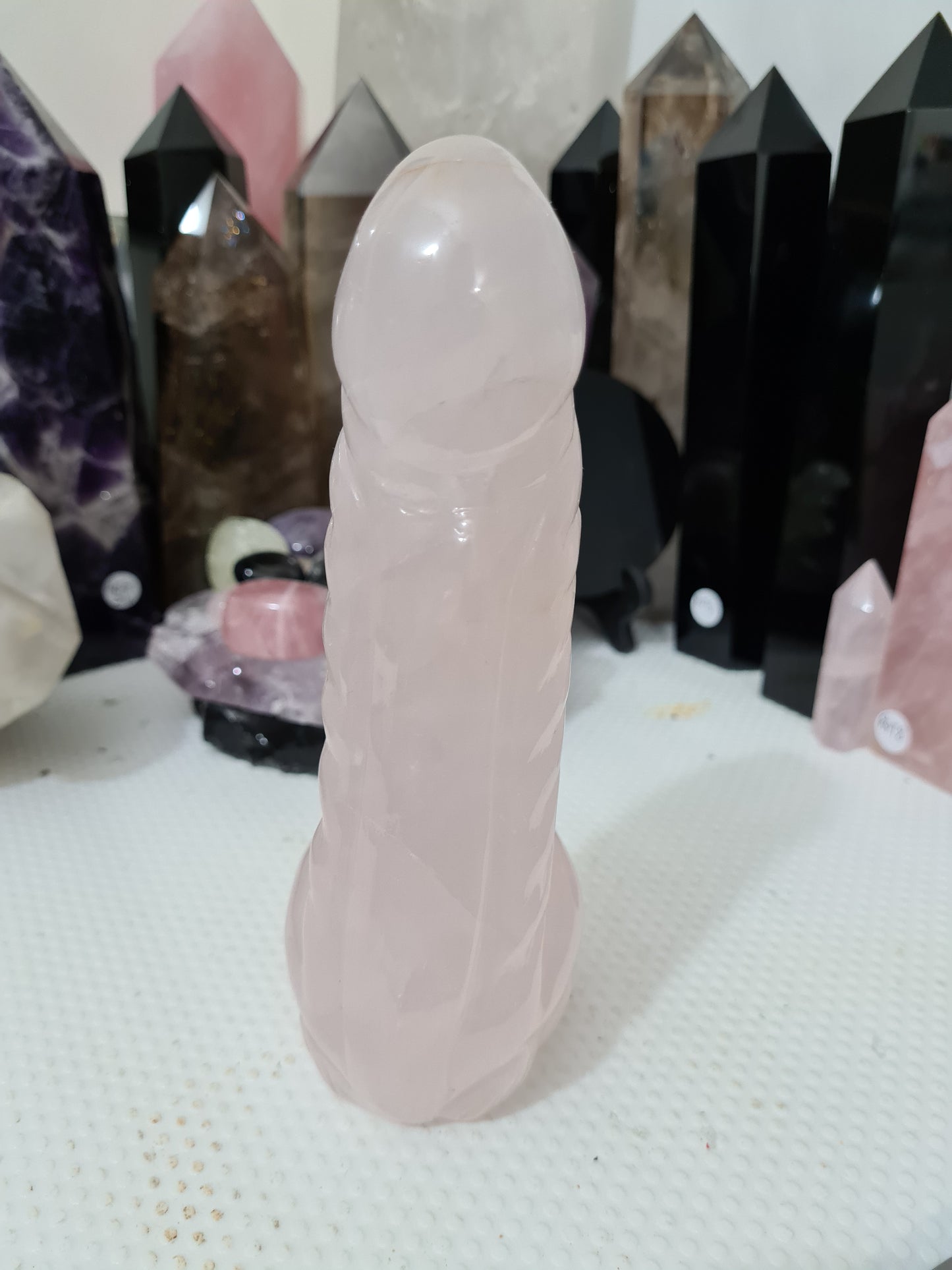 Rose Quartz Crystal Phallus Carving - RQPEN3