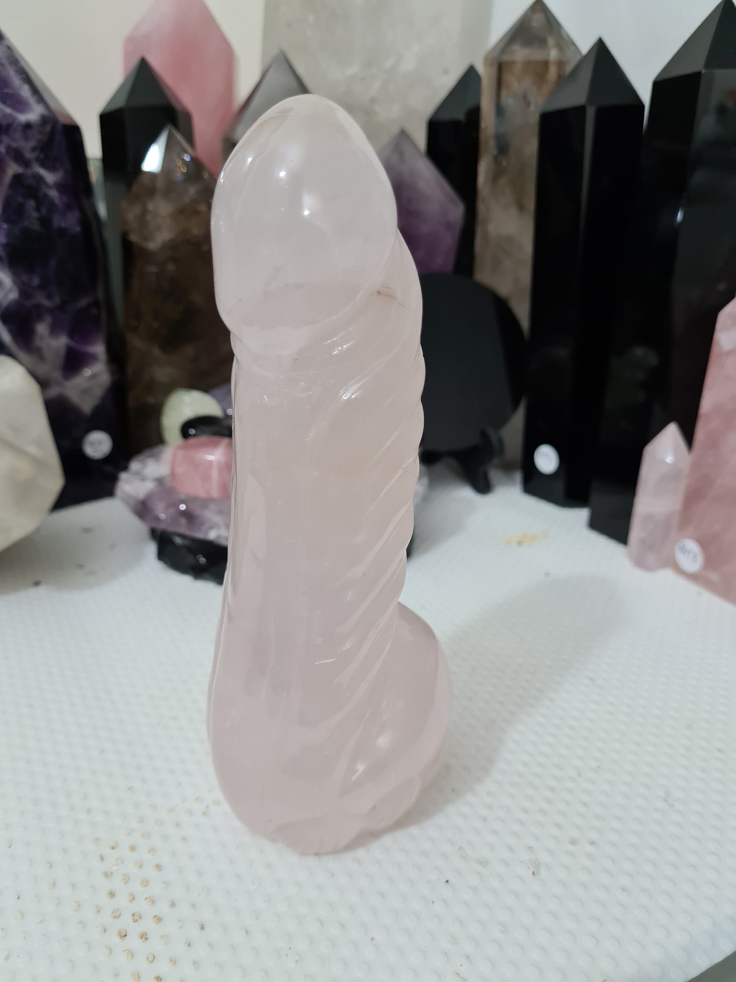 Rose Quartz Crystal Phallus Carving - RQPEN3