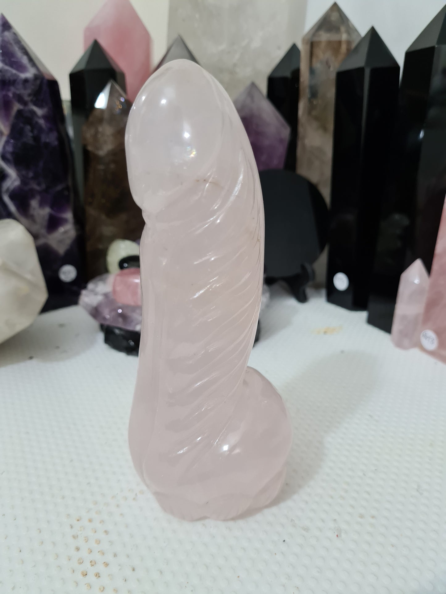 Rose Quartz Crystal Phallus Carving - RQPEN3