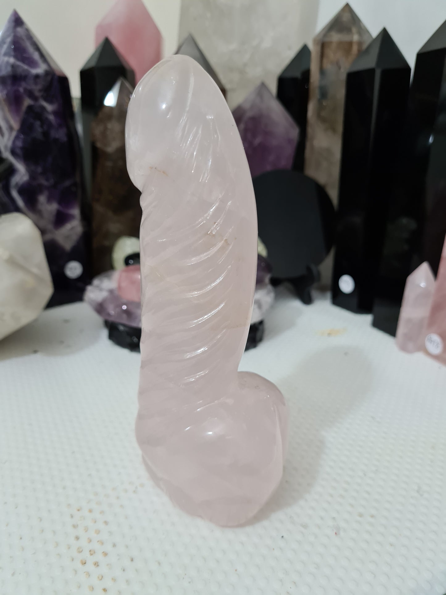 Rose Quartz Crystal Phallus Carving - RQPEN3