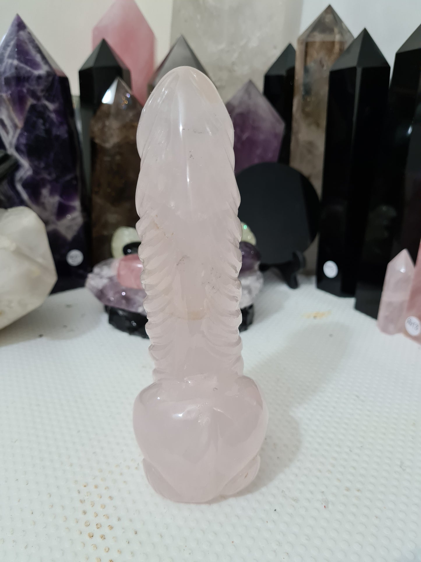 Rose Quartz Crystal Phallus Carving - RQPEN3