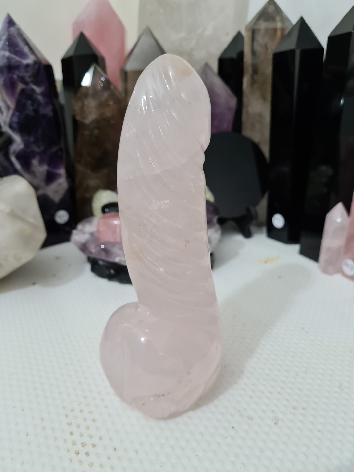 Rose Quartz Crystal Phallus Carving - RQPEN3