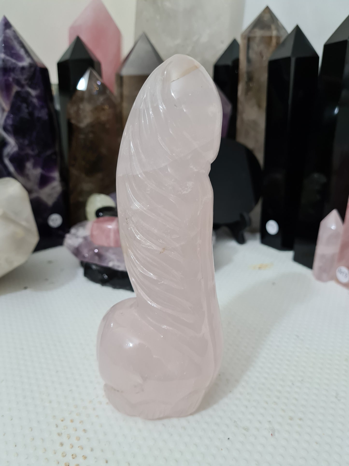 Rose Quartz Crystal Phallus Carving - RQPEN3