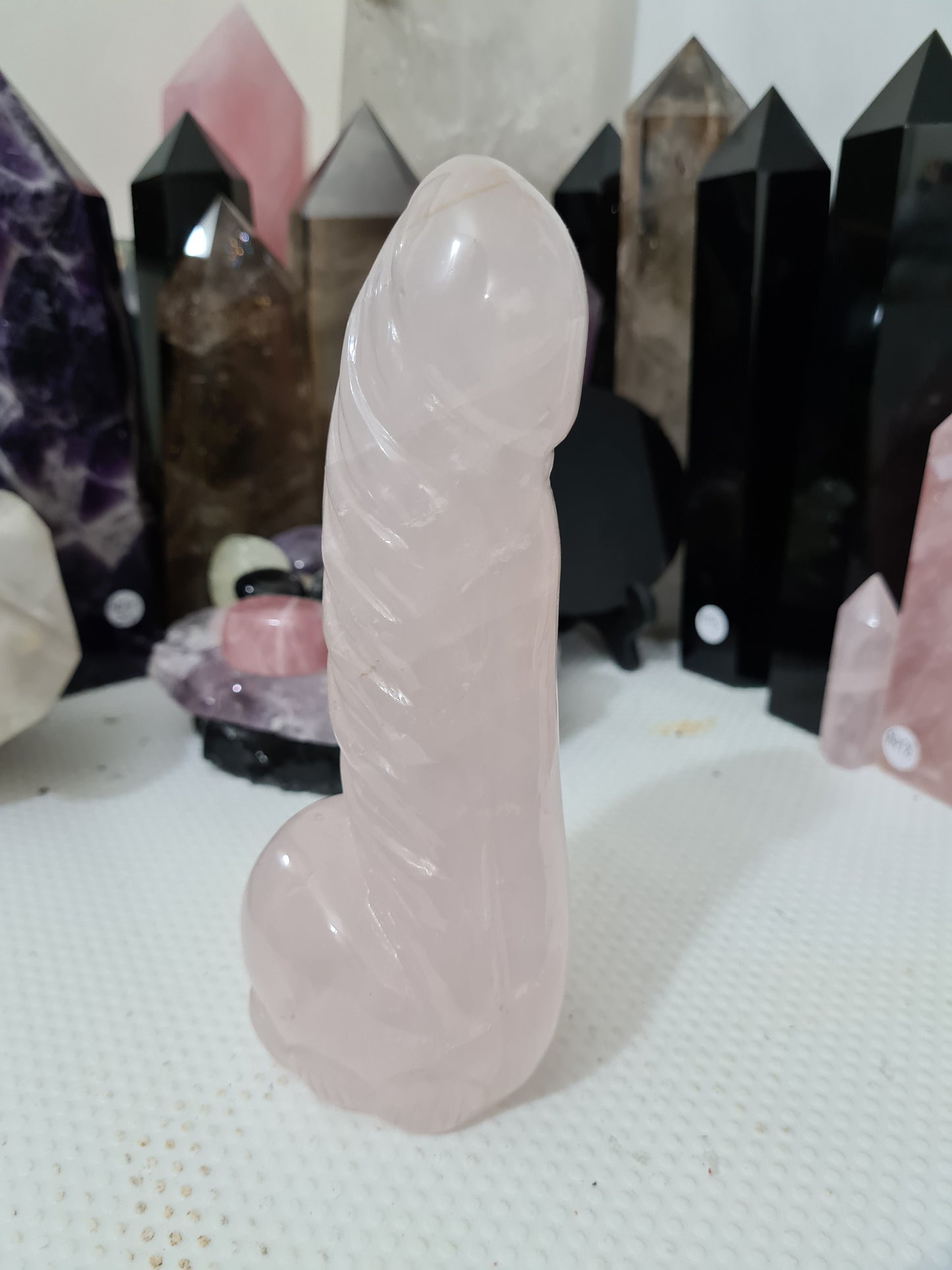 Rose Quartz Crystal Phallus Carving - RQPEN3