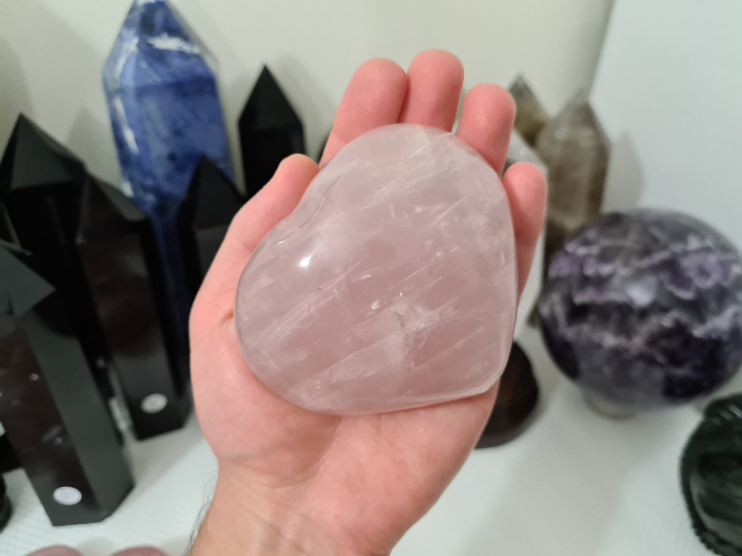 RQH10 - 1 Polished Rose Quartz Crystal Heart