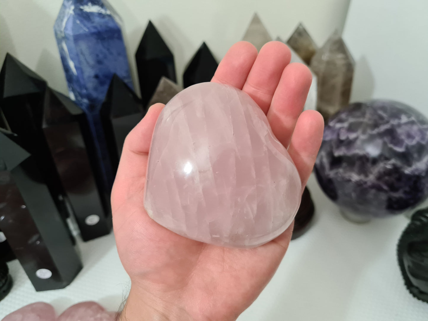 RQH10 - 1 Polished Rose Quartz Crystal Heart