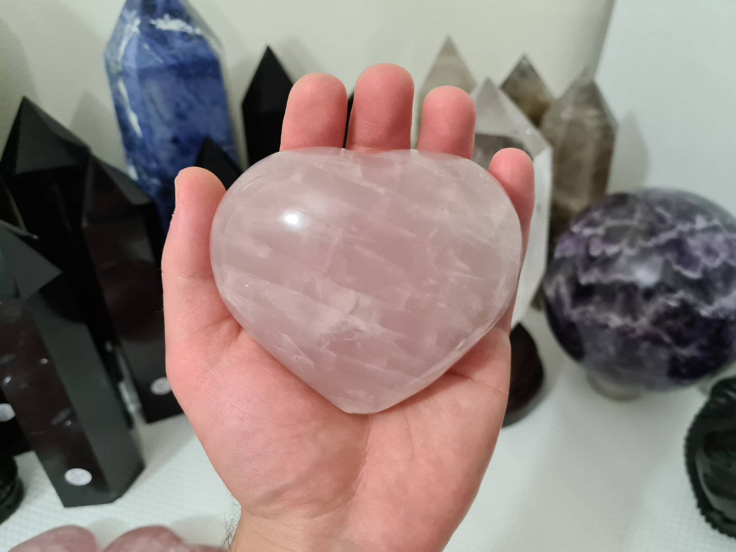 RQH10 - 1 Polished Rose Quartz Crystal Heart