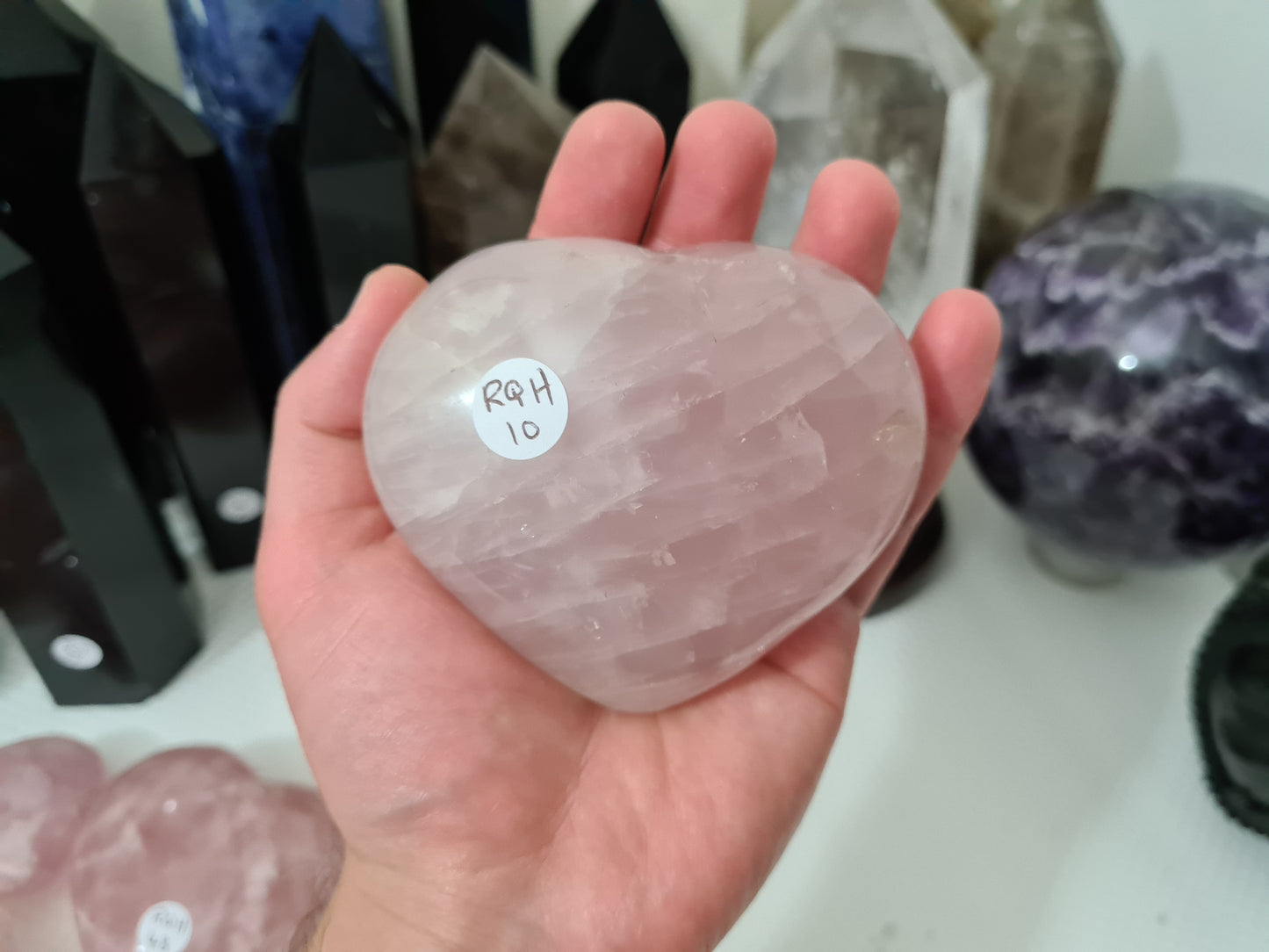 RQH10 - 1 Polished Rose Quartz Crystal Heart