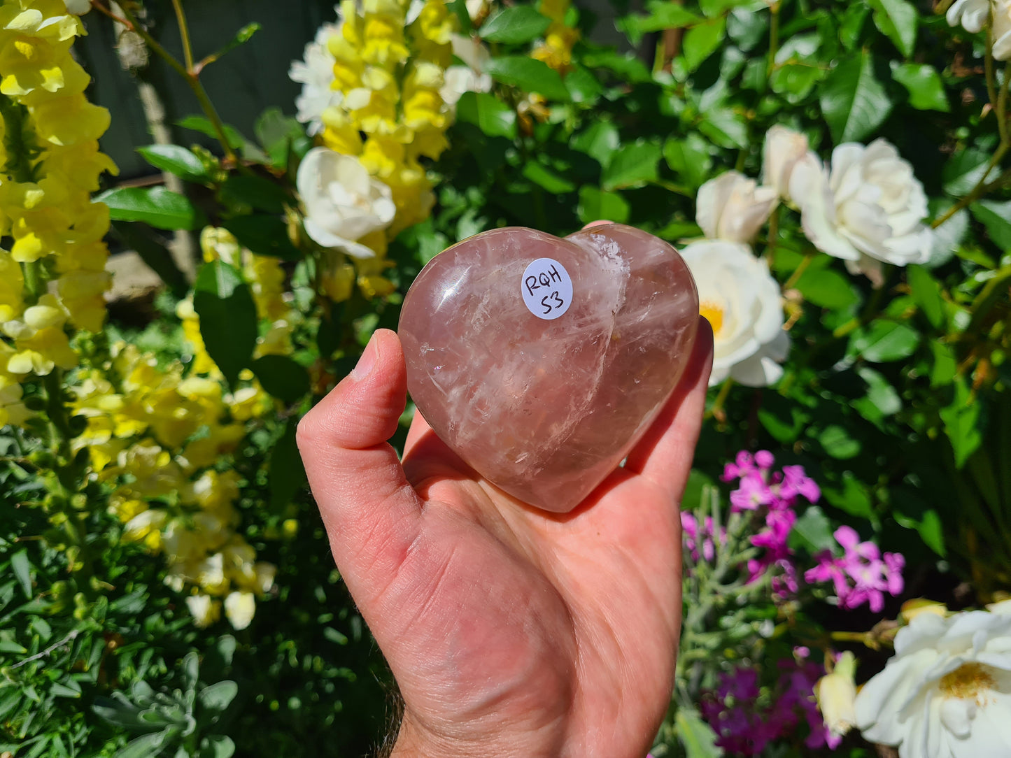 RQH53 - 1 Polished Rose Quartz Crystal Heart