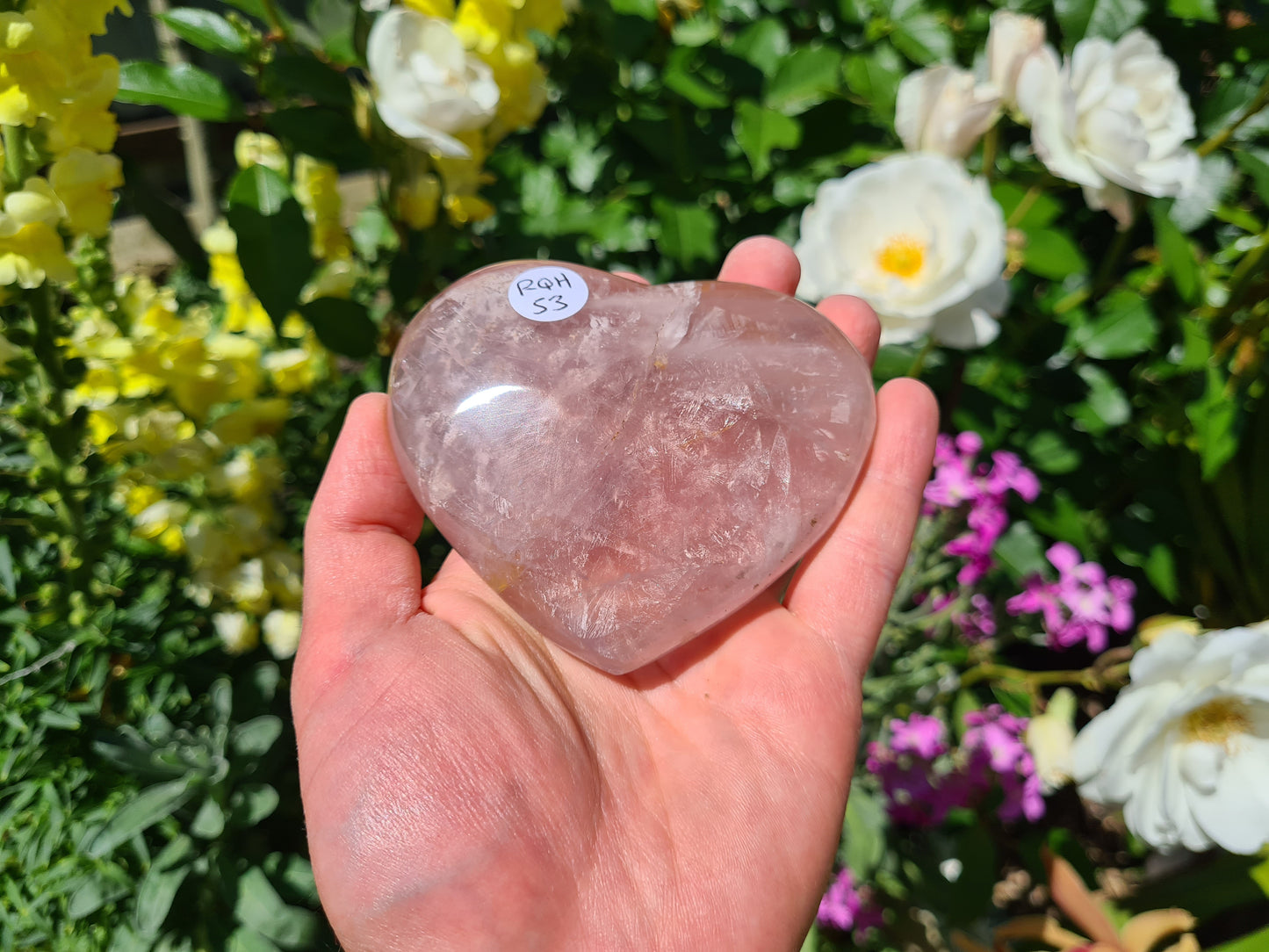 RQH53 - 1 Polished Rose Quartz Crystal Heart