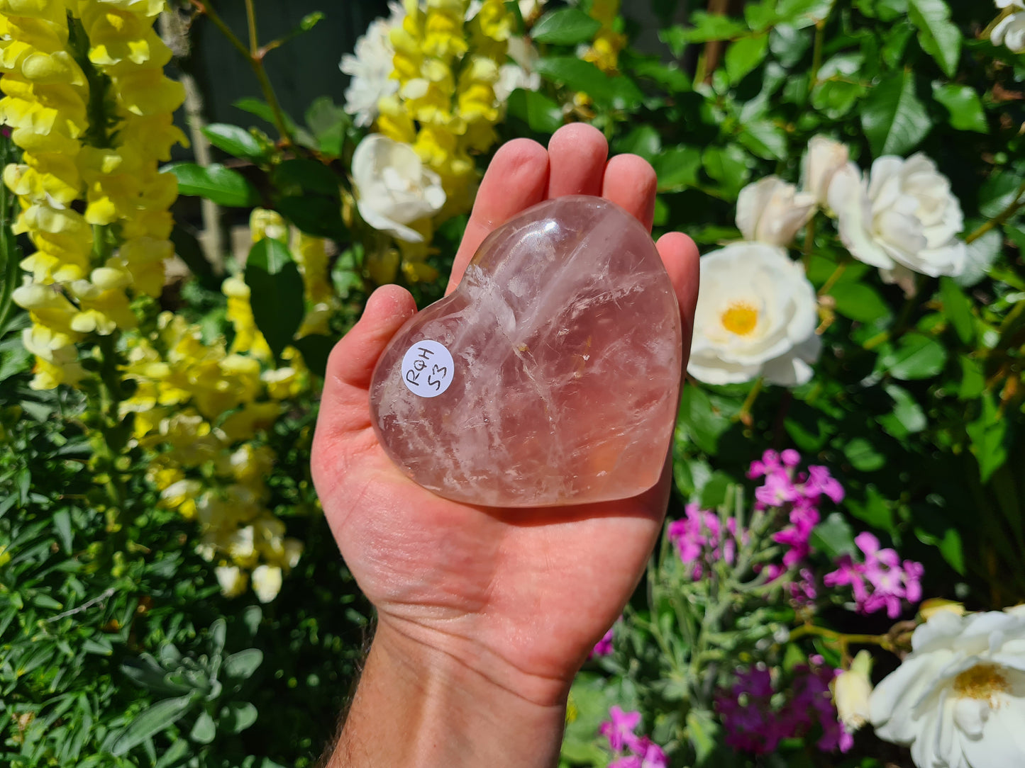 RQH53 - 1 Polished Rose Quartz Crystal Heart