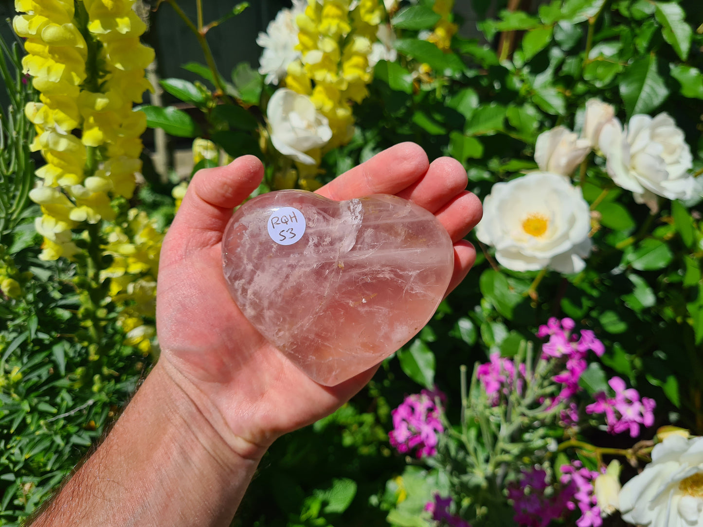 RQH53 - 1 Polished Rose Quartz Crystal Heart